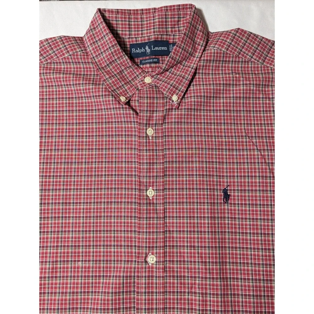 VTG POLO RALPH LAUREN CLASSIC FIT Men XL (17‎ 1/2) Red Plaid Cotton Shirt EUC